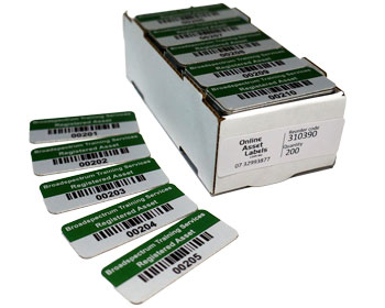 Aluminium asset labels with barcode